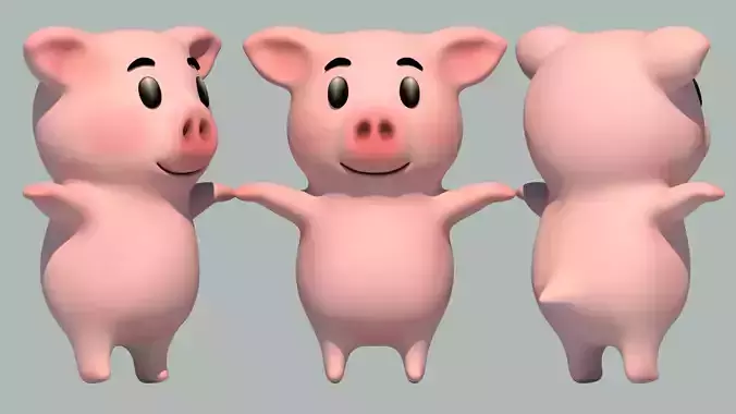 Cartoon Pig Rig Free low-poly 3D model