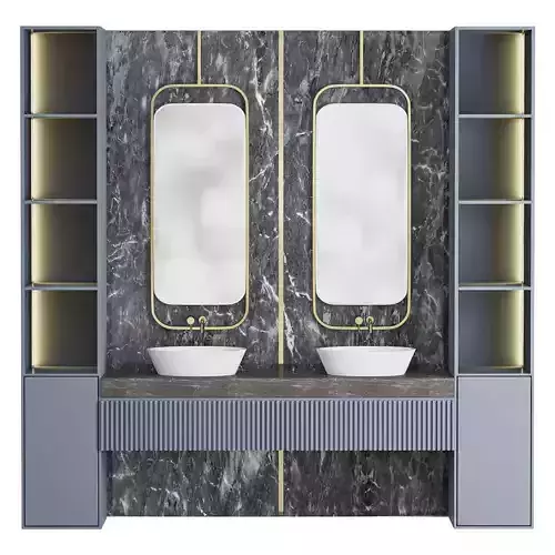PA furniture luxury double basin vanity sink  bathroom cabinet