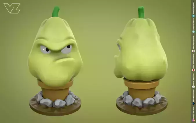 Plants vs Zombies - Squash - 7 File Types - PBR Material Low-poly 3D model
