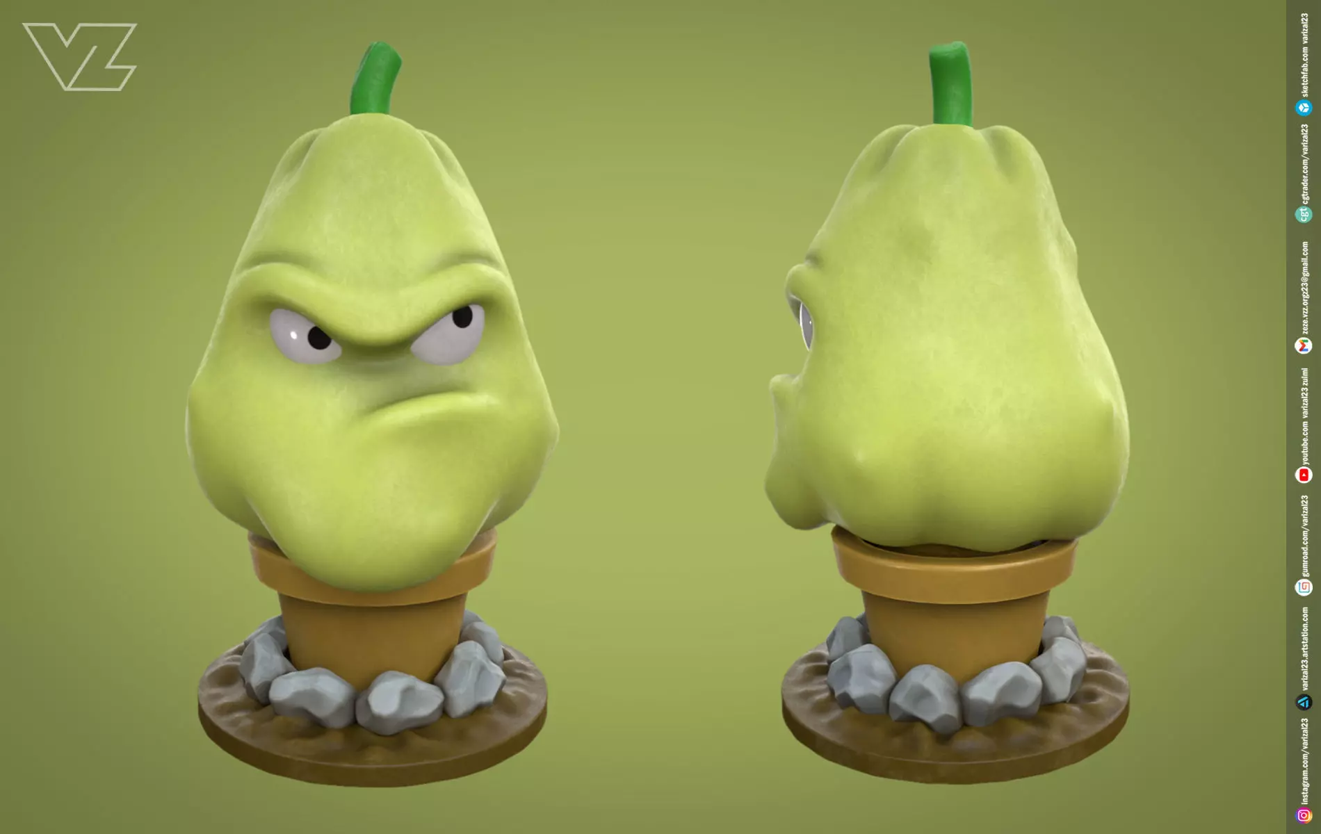 Plants vs Zombies - Squash - 7 File Types - PBR Material Low-poly 3D model_0