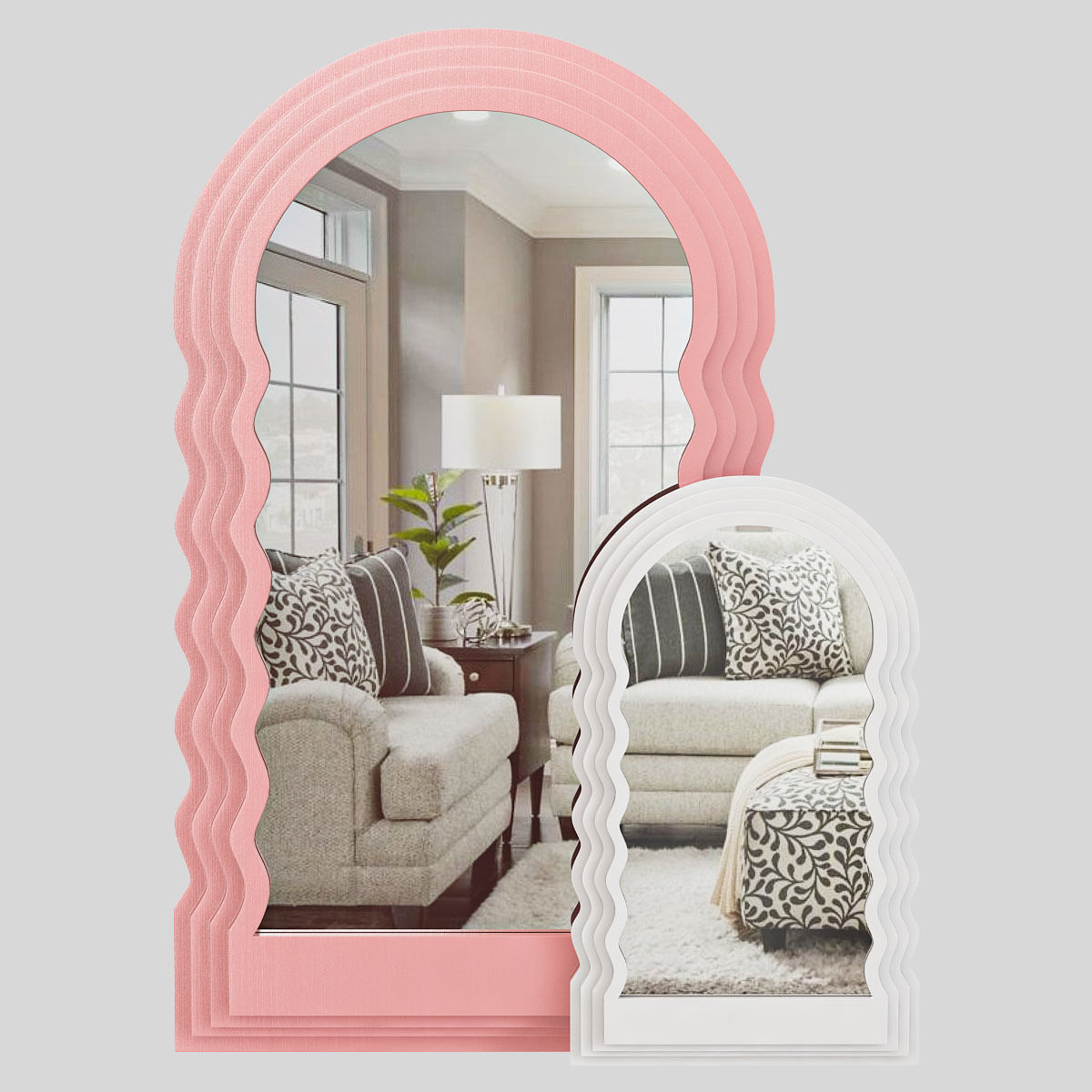 WAVE MID-CENTURY VINTAGE RETRO WAVY CURVY STANDING MIRROR 3D model_1