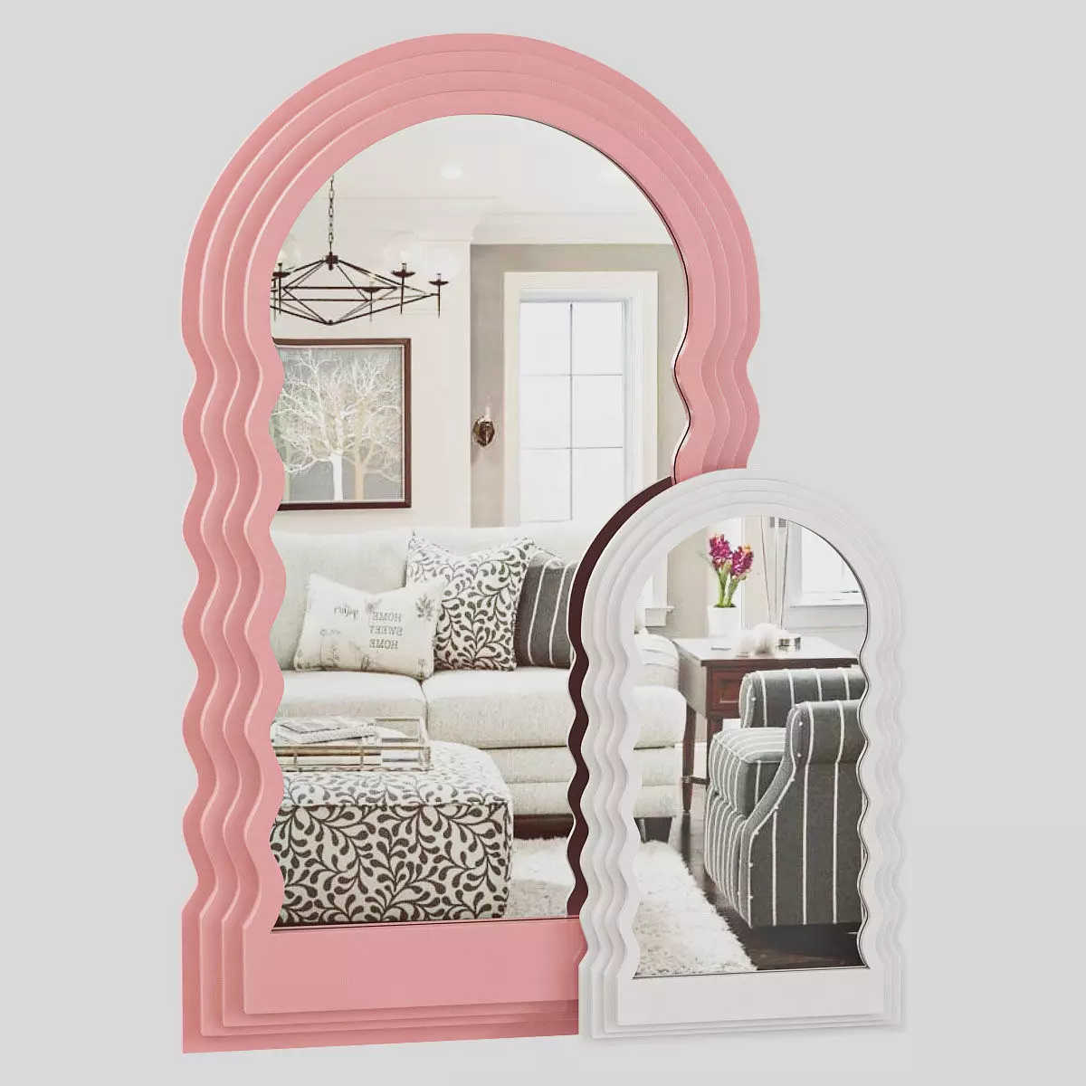 WAVE MID-CENTURY VINTAGE RETRO WAVY CURVY STANDING MIRROR 3D model_0