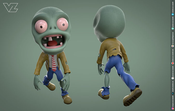 Plants vs Zombies - Zombie 2 in 1 - 7 File Types - PBR Material Low-poly 3D model
