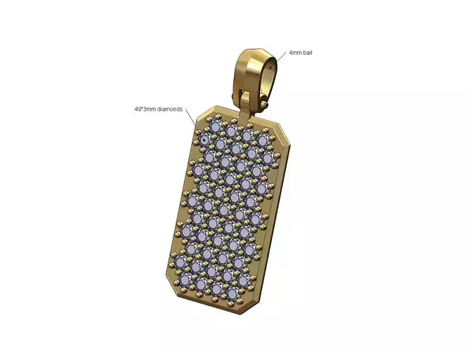 Iced diamond rectangular dogtag pendant