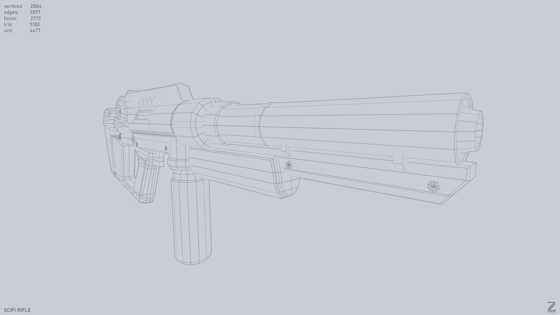 Scifi rifle Low-poly 3D model_14