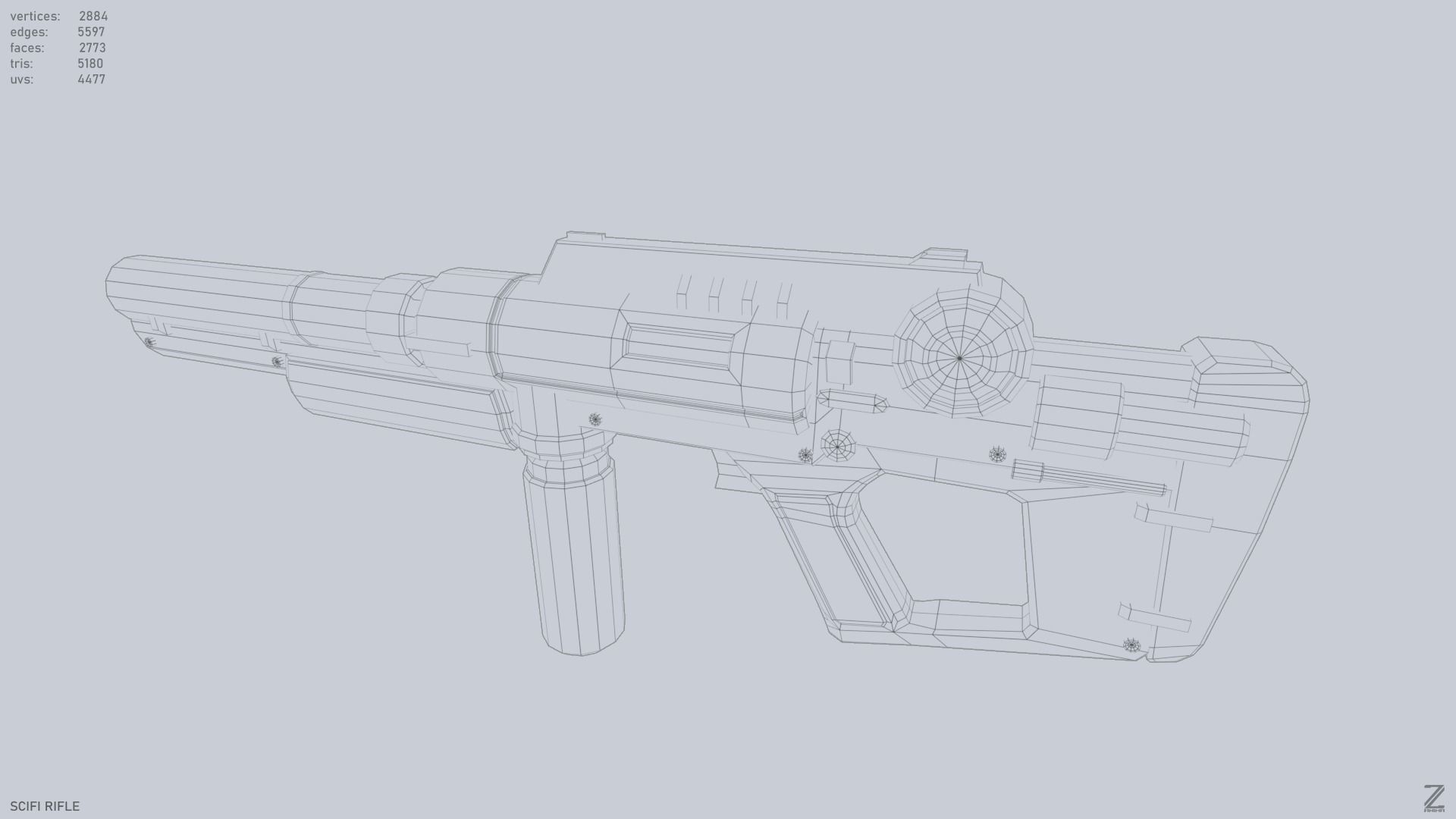 Scifi rifle Low-poly 3D model_9