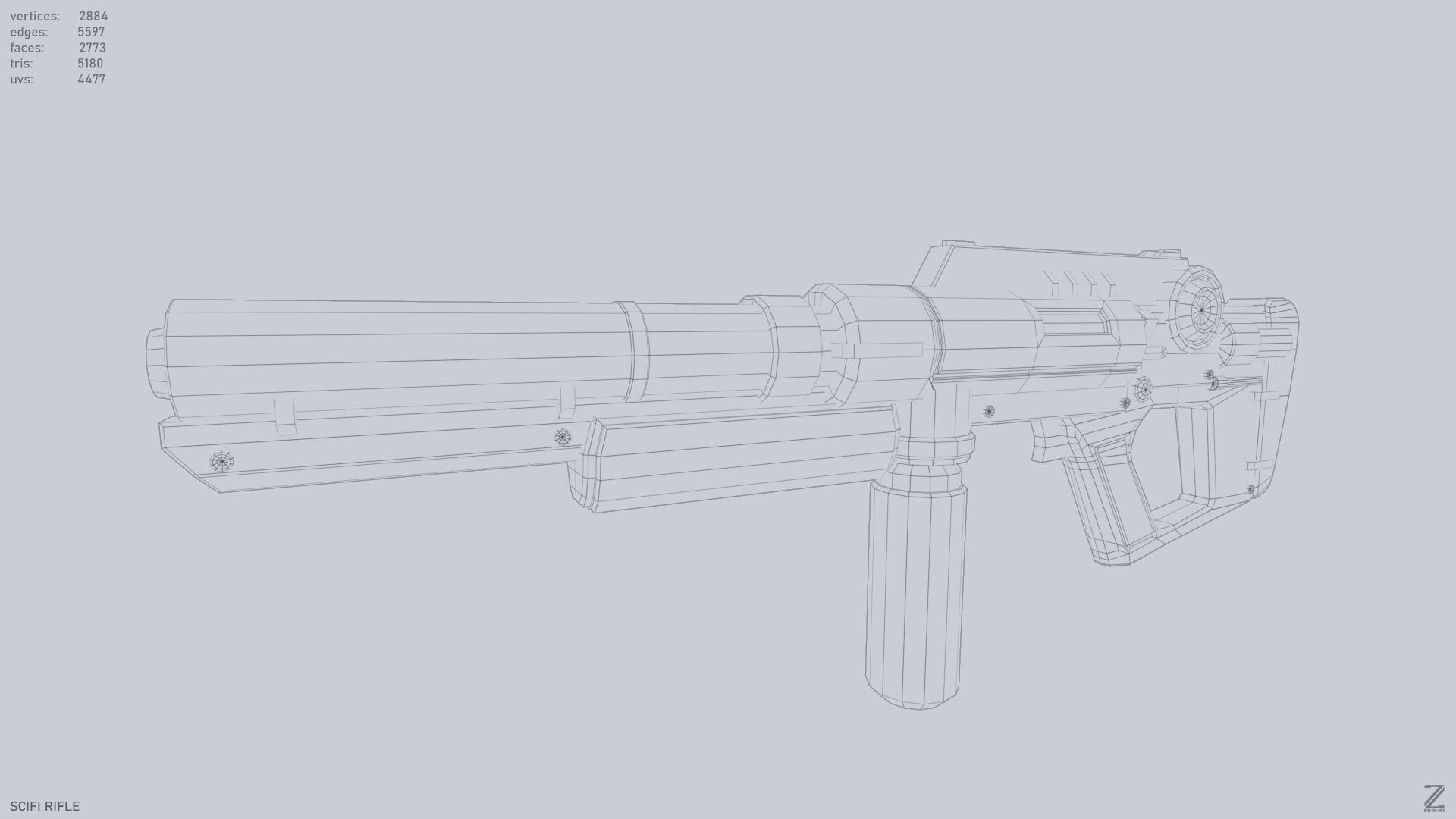 Scifi rifle Low-poly 3D model_11