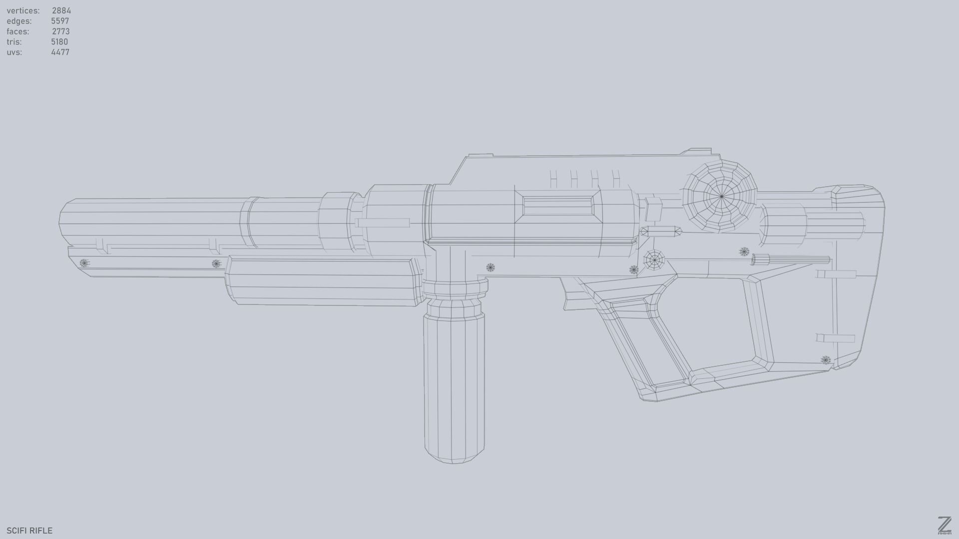 Scifi rifle Low-poly 3D model_10