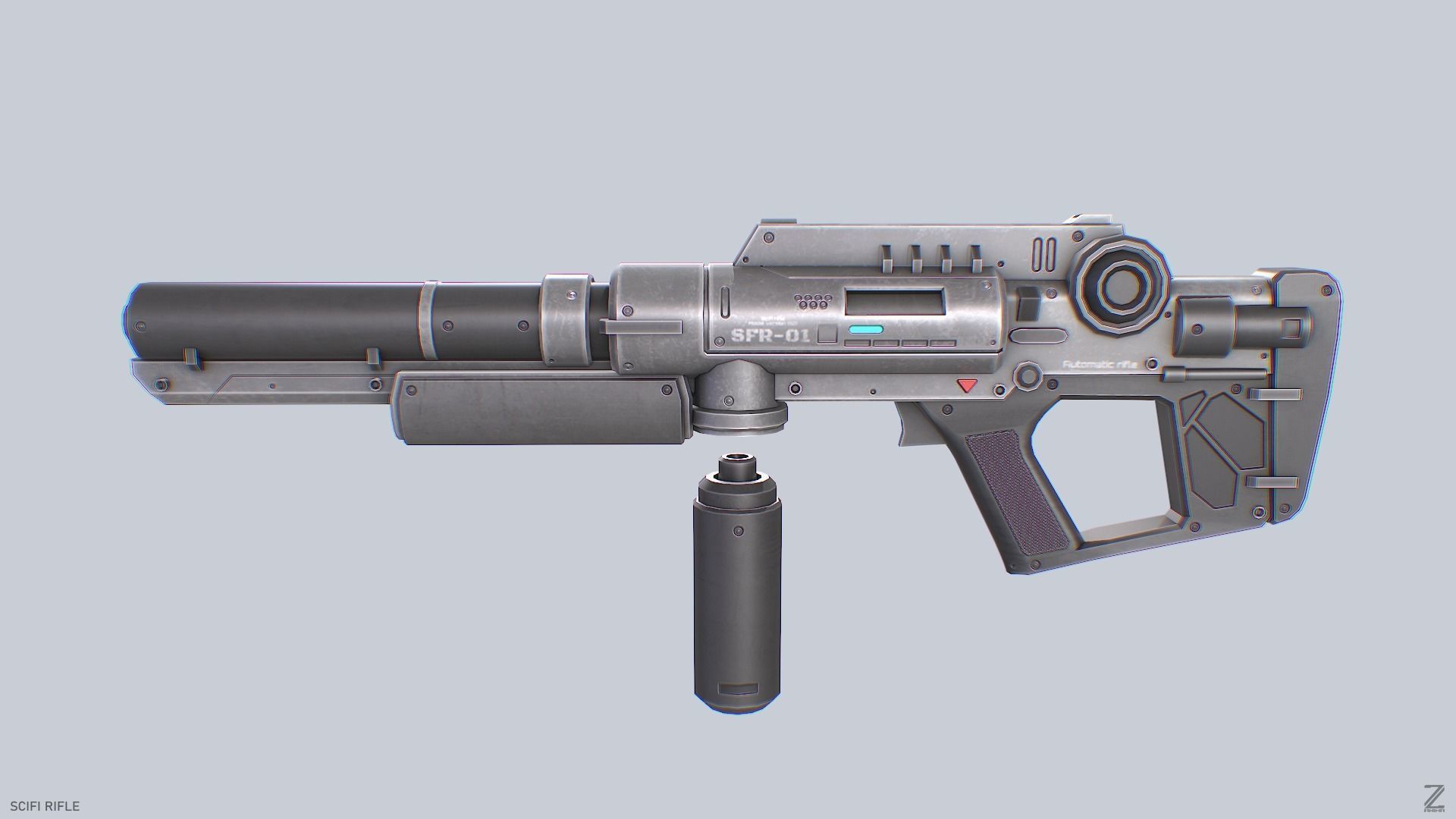 Scifi rifle Low-poly 3D model_2