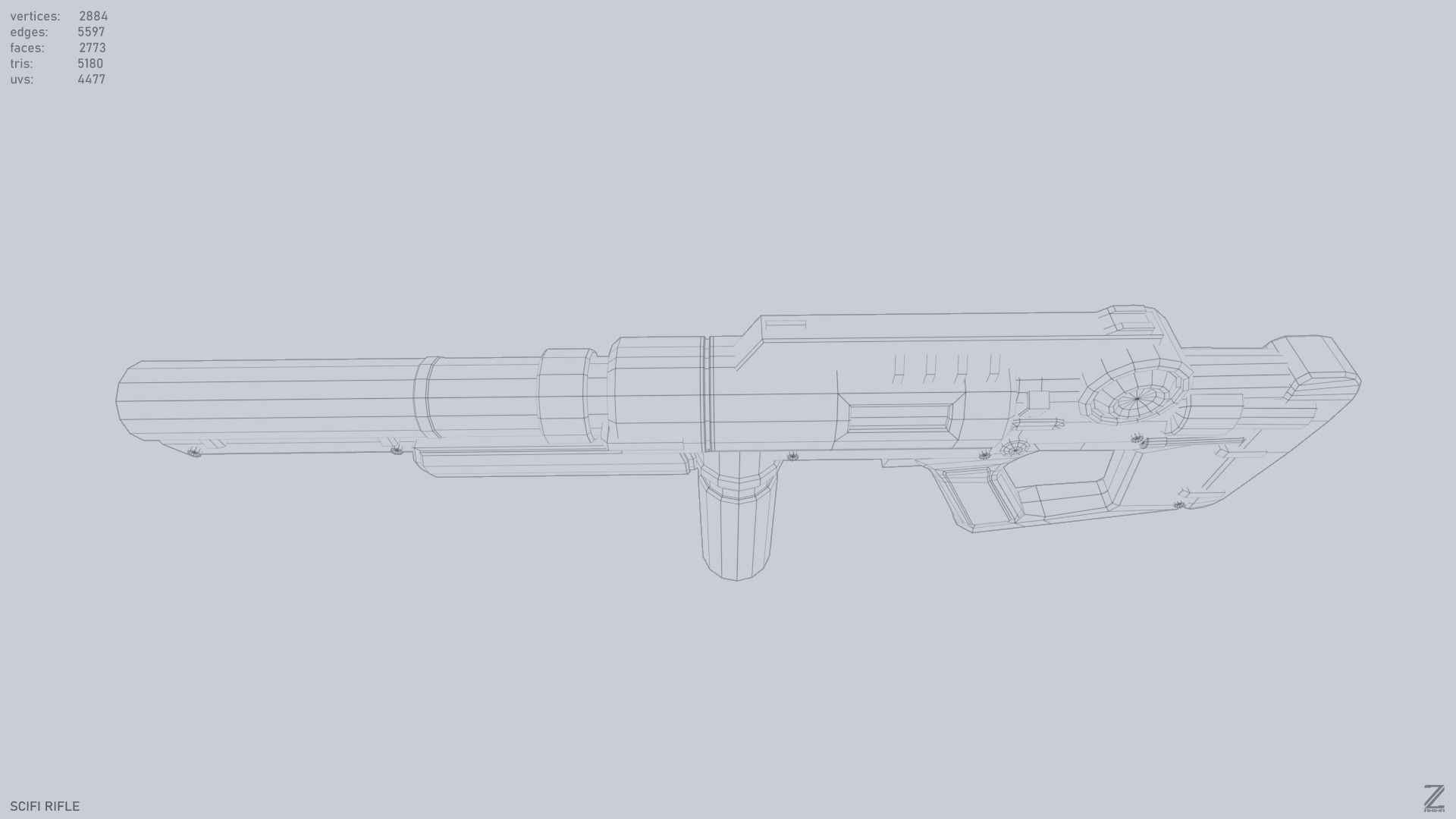 Scifi rifle Low-poly 3D model_13