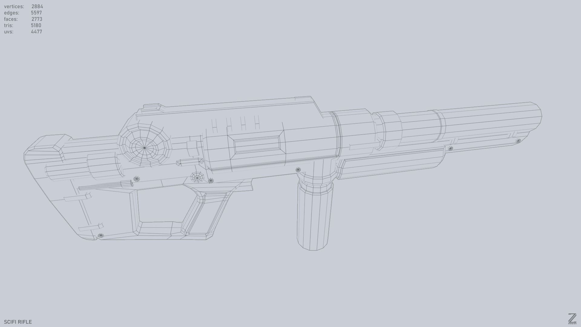 Scifi rifle Low-poly 3D model_15