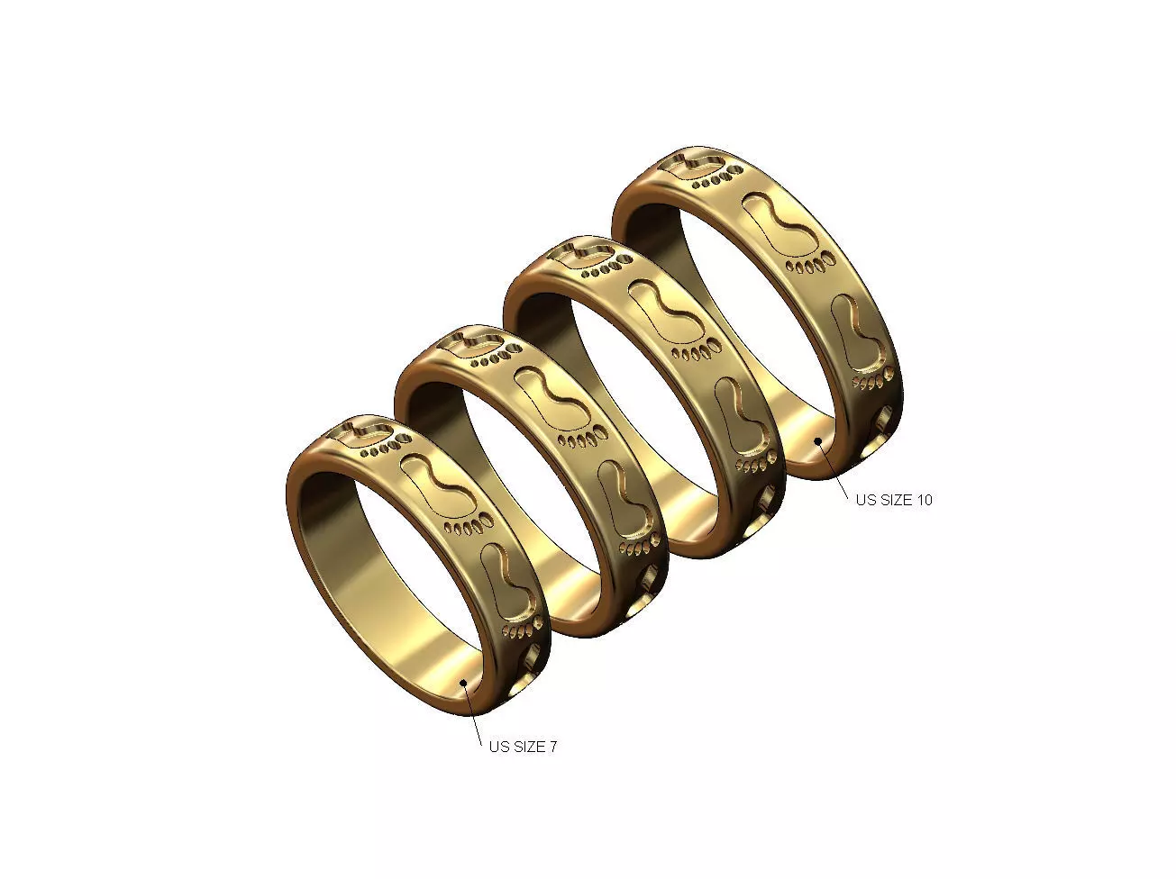 Footprint pattern band US sizes 7to10 3D print model_0