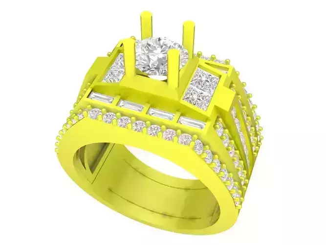 Korean Style Baguette Diamond Men Ring 3D Print Model A7131