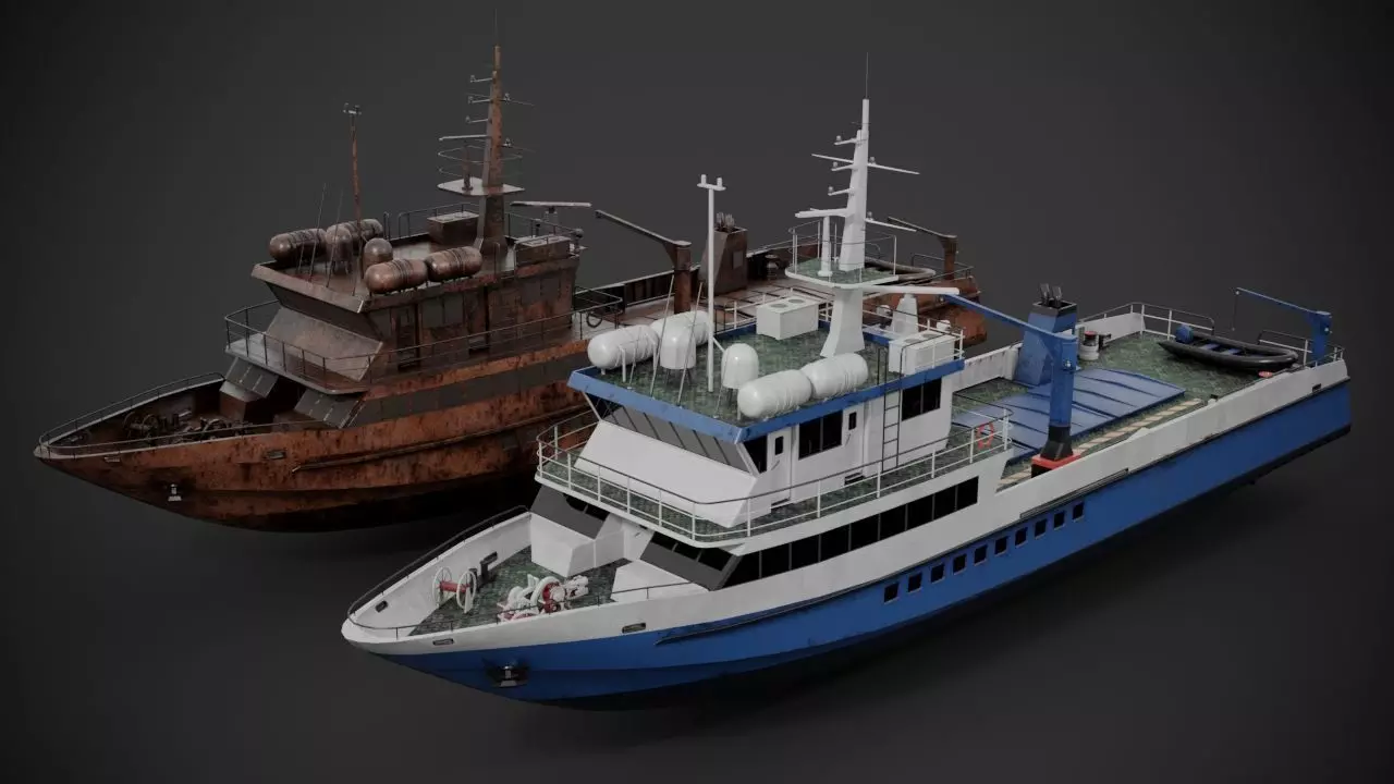 Crew boat Low-poly 3D model_0