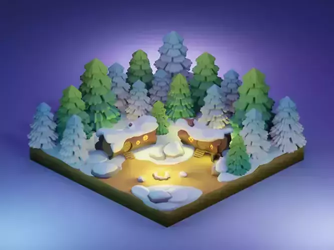 Winter diorama Low-poly 3D model