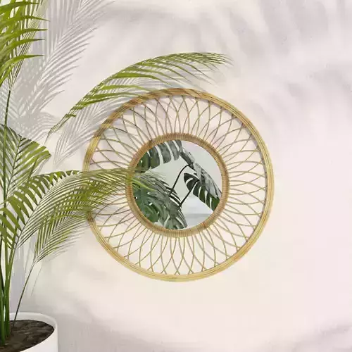 aesthetic round circle Rattan bamboo boho Decoration mirror 
