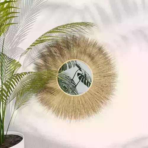 Aesthetic Rattan wood bamboo boho decoration mirror