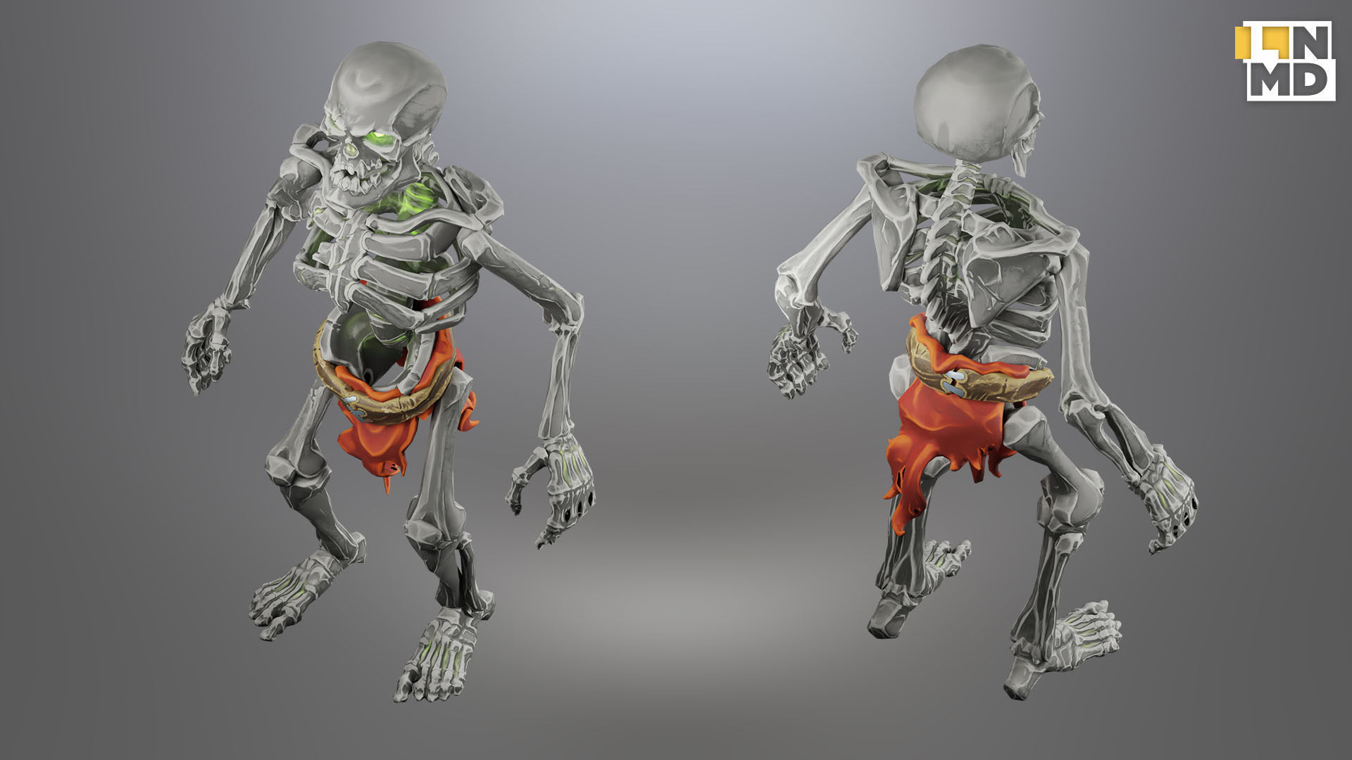 Game ready Skeleton character with 24 animations Low-poly 3D model_11