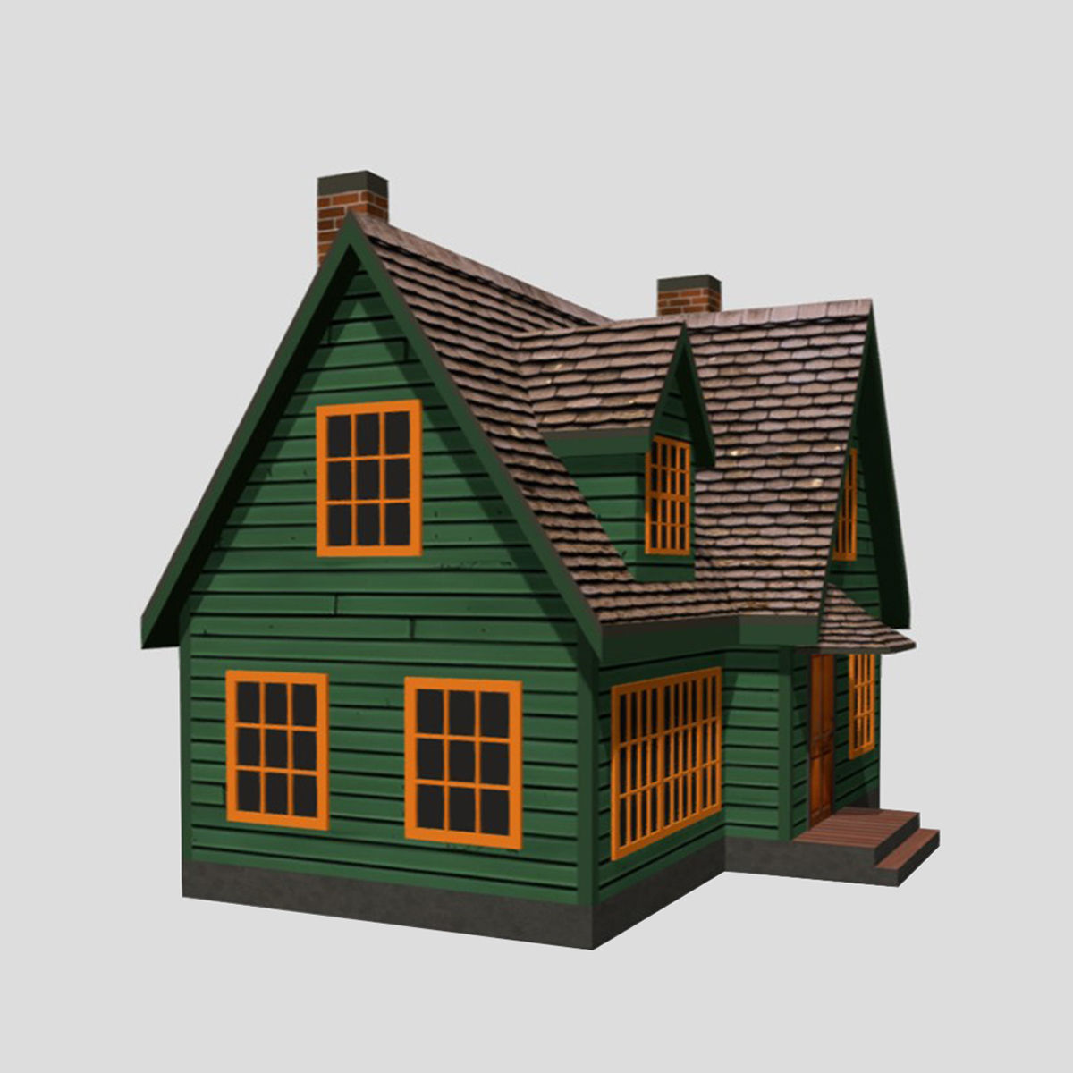 American Style Cottage - Town House Model Low-poly 3D model_2