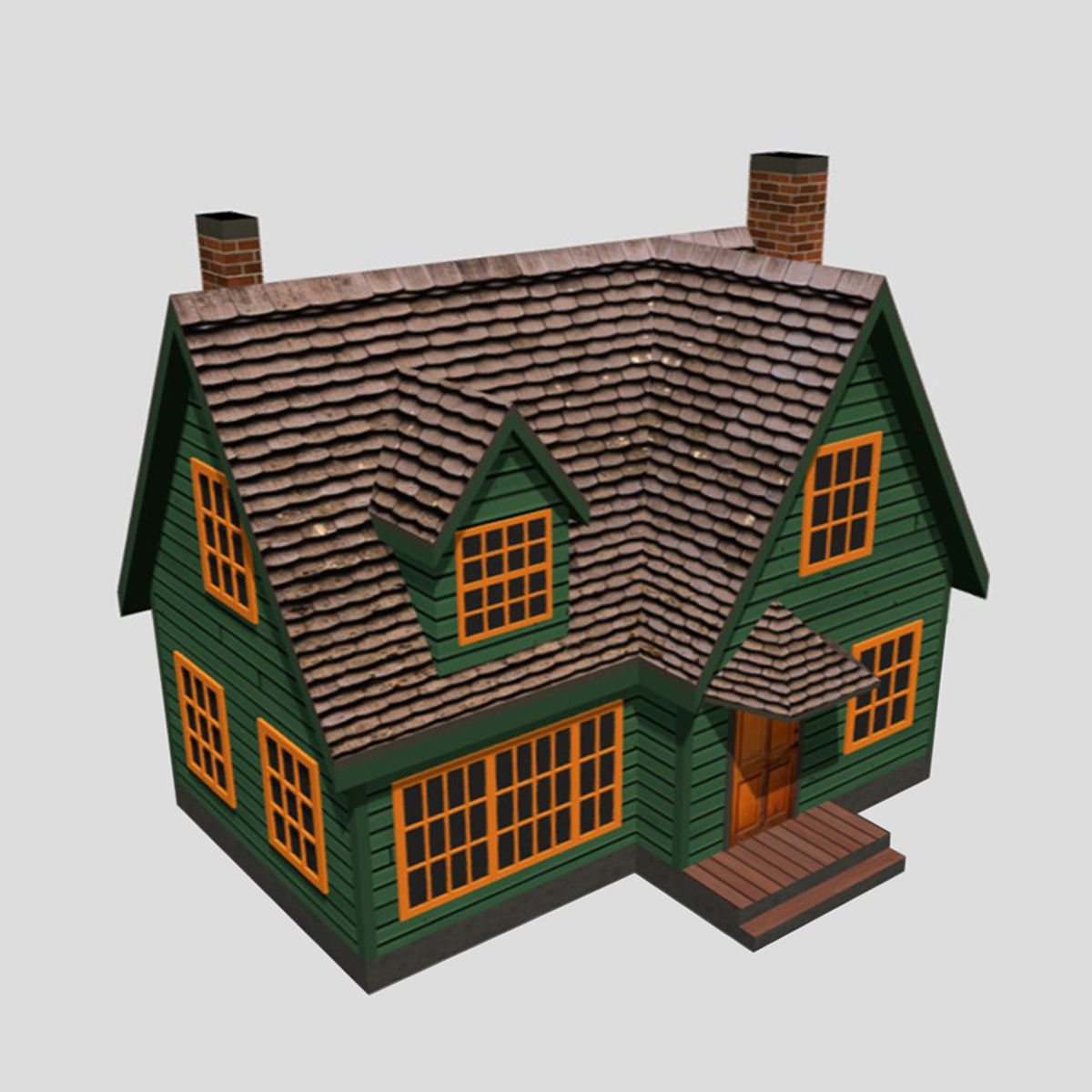 American Style Cottage - Town House Model Low-poly 3D model_4