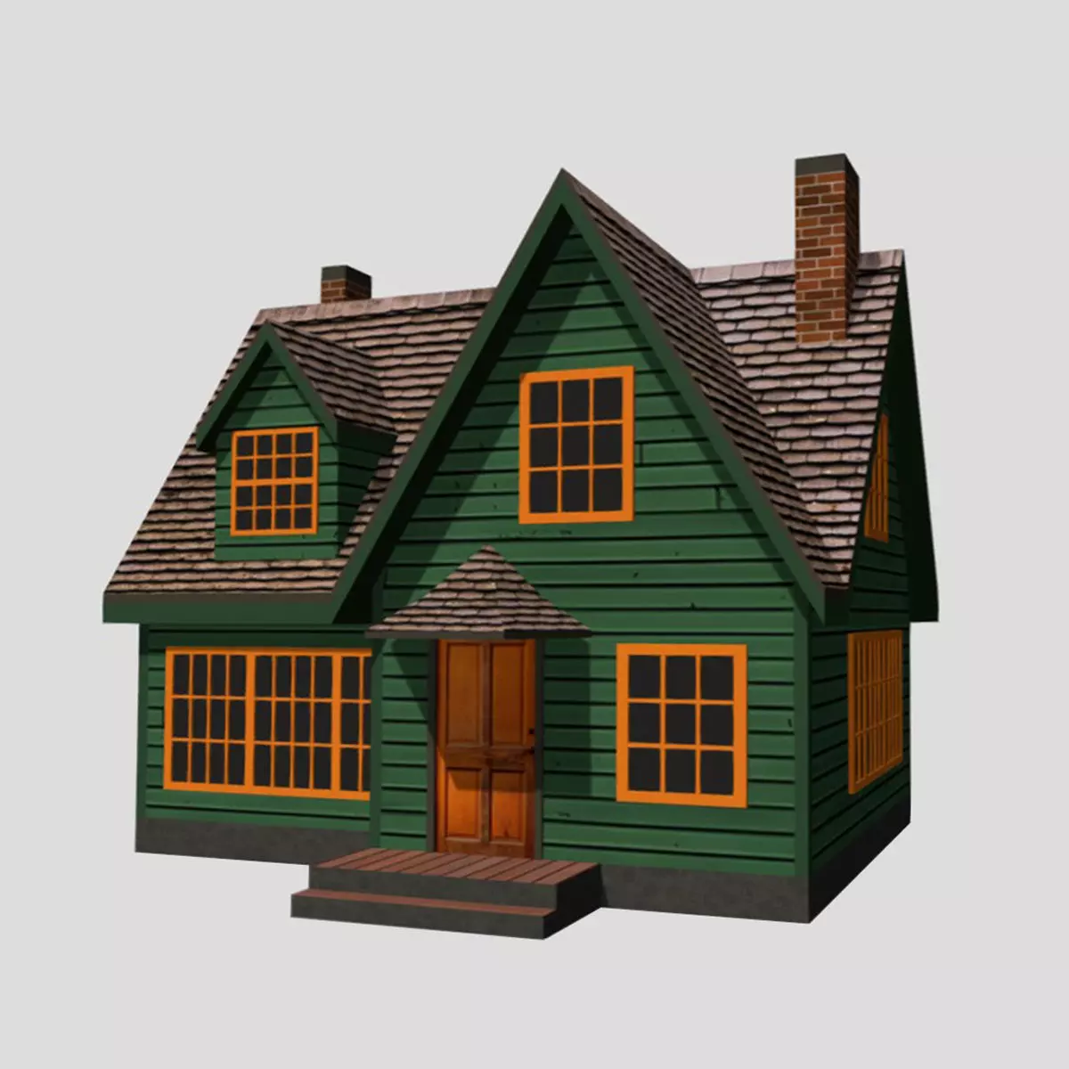 American Style Cottage - Town House Model Low-poly 3D model_0