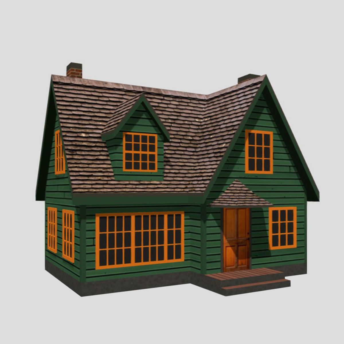 American Style Cottage - Town House Model Low-poly 3D model_1