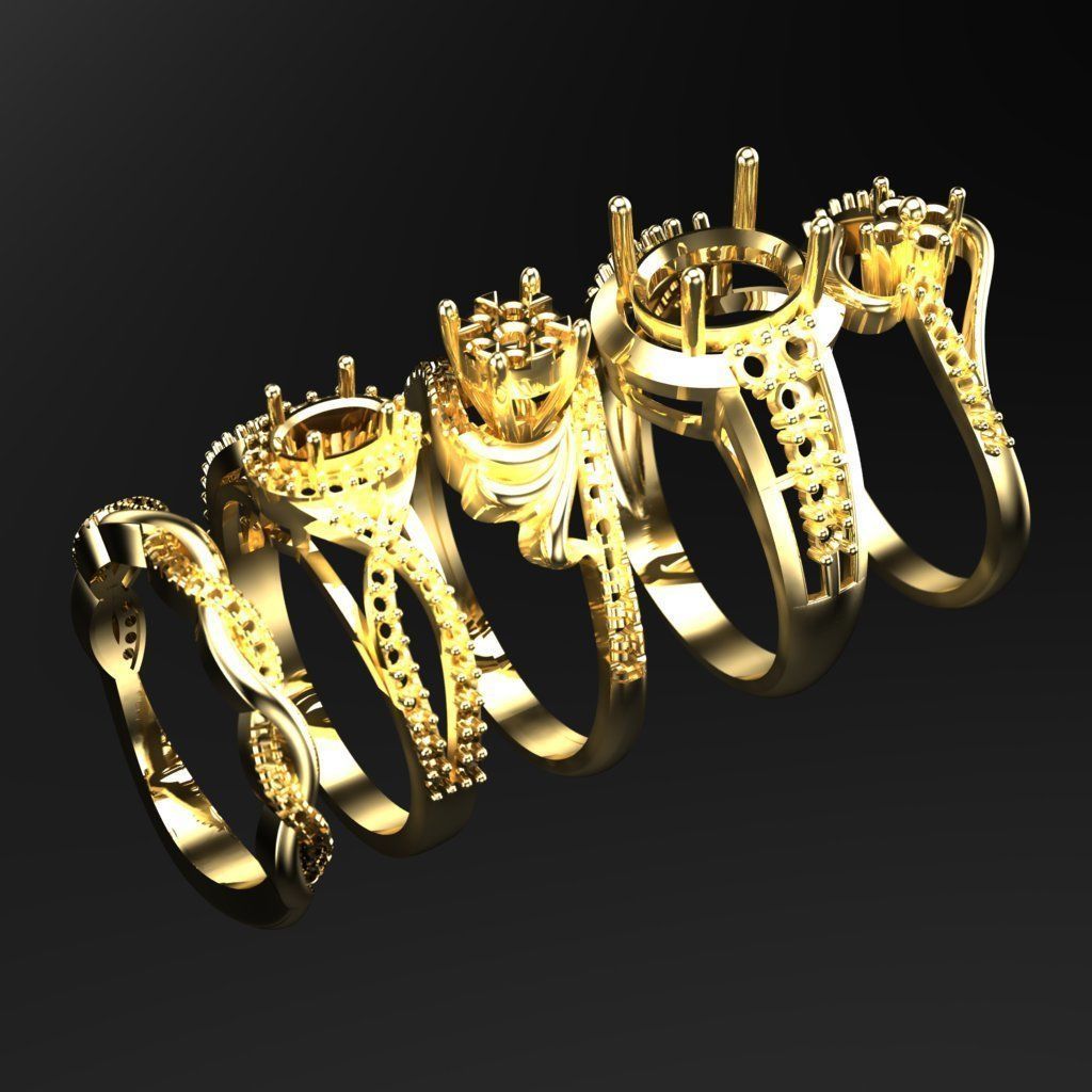 Diamond Rings set 3D print model_1