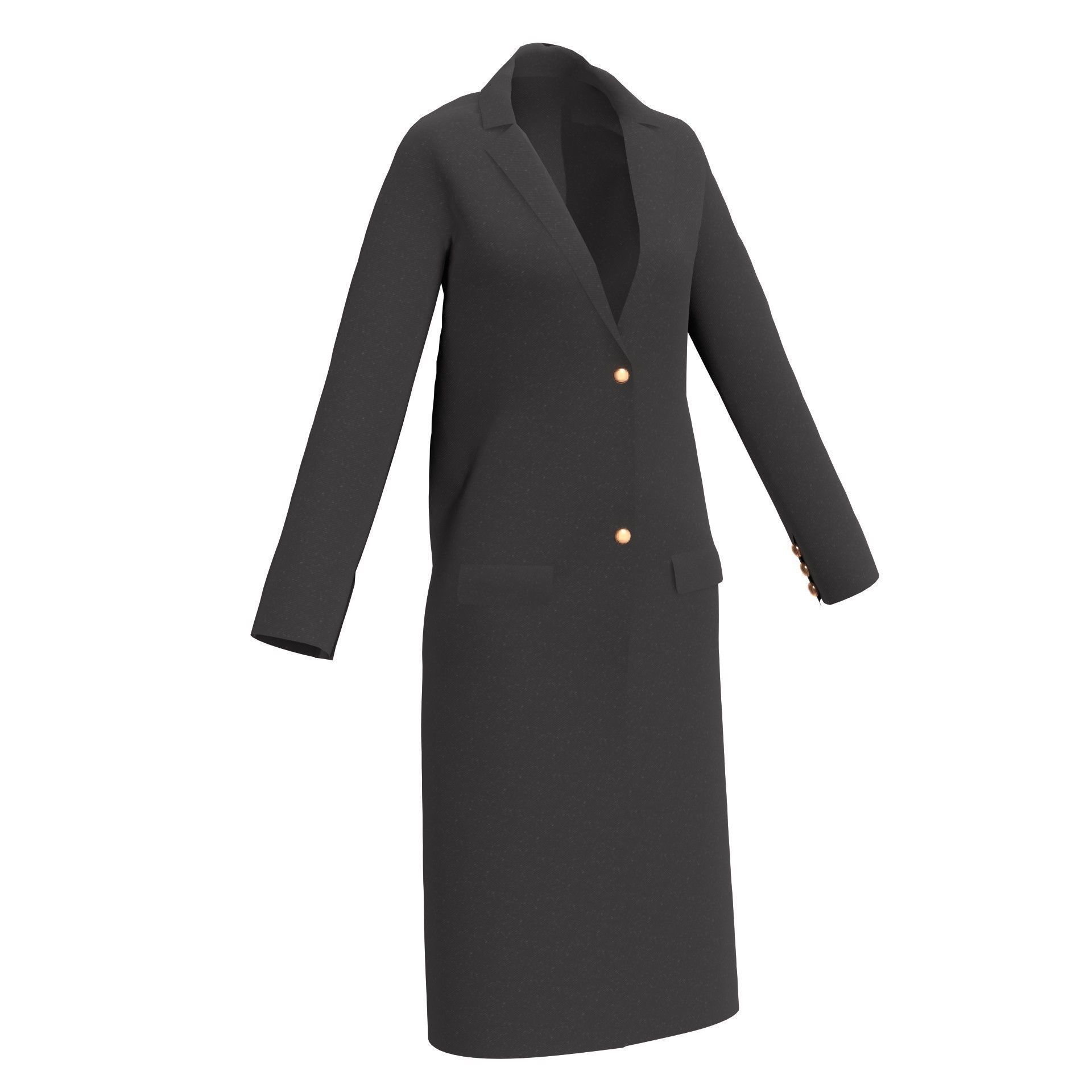 Black wool coat with gold buttons  Low-poly 3D model_1