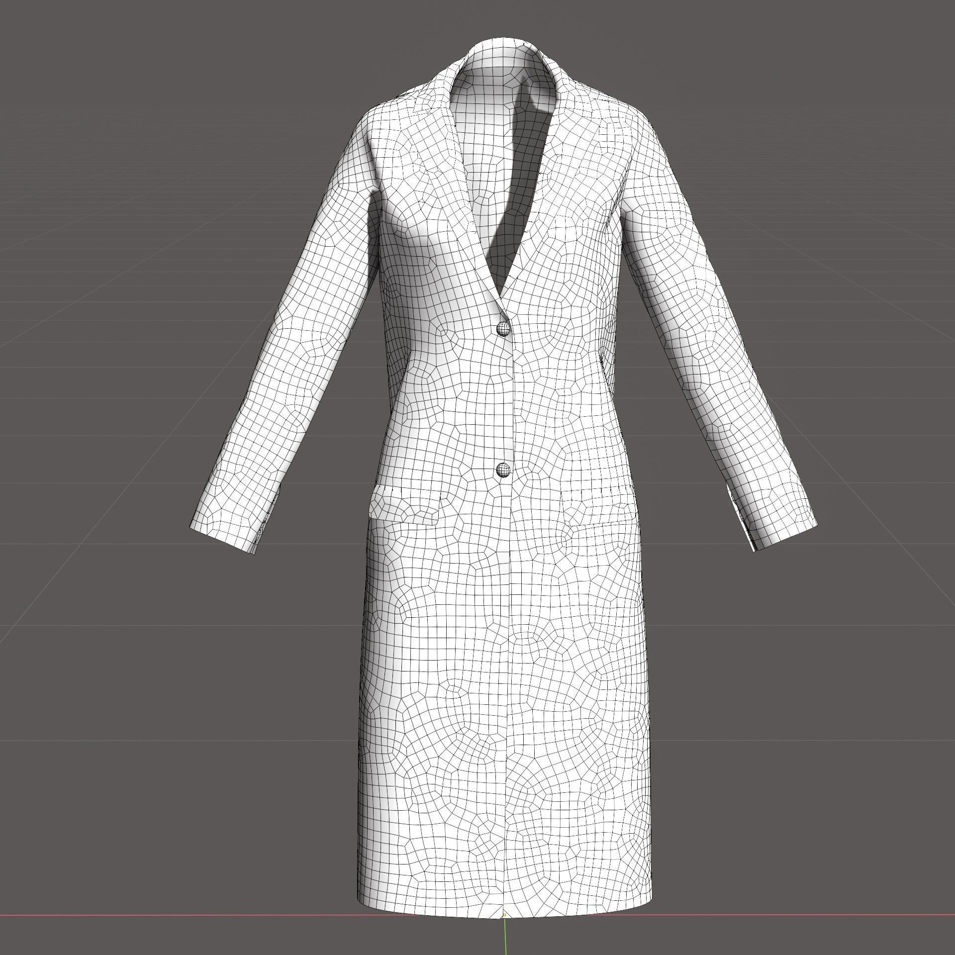 Black wool coat with gold buttons  Low-poly 3D model_7