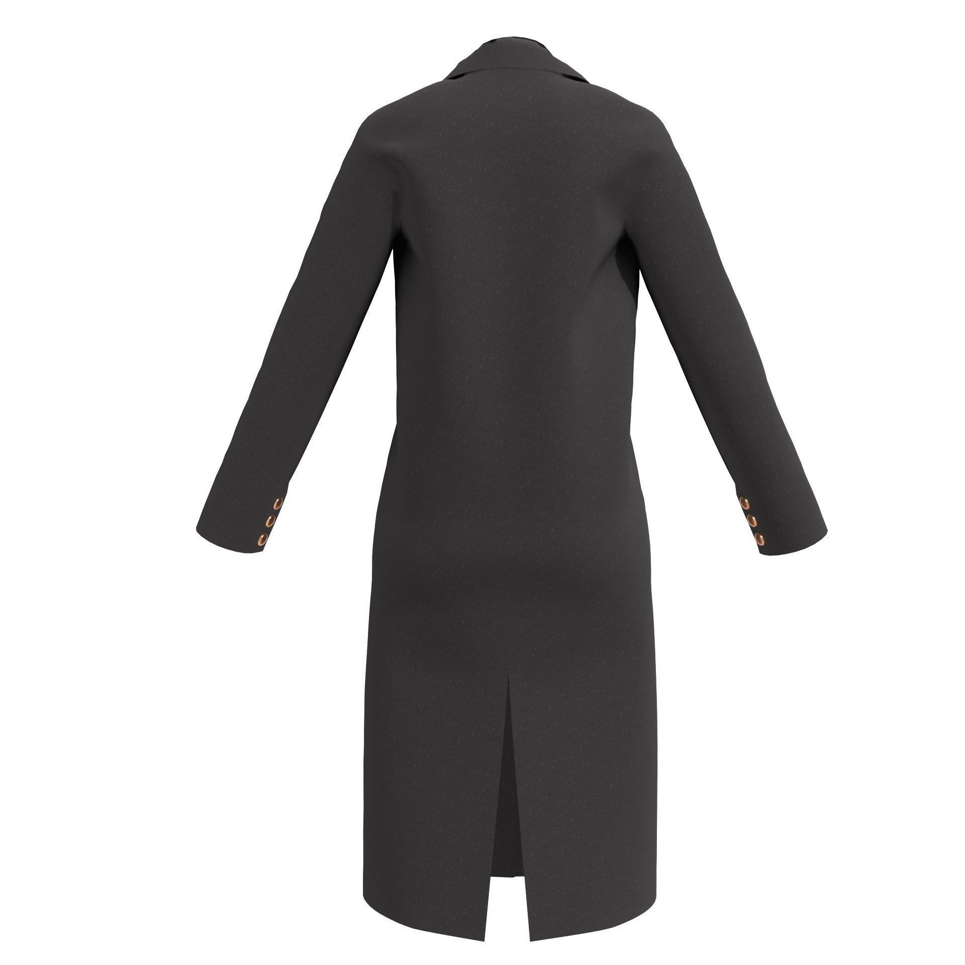 Black wool coat with gold buttons  Low-poly 3D model_3