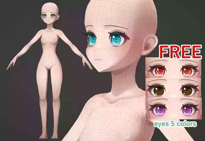 Base Anime Stylize lowpoly with texture Low-poly 3D model