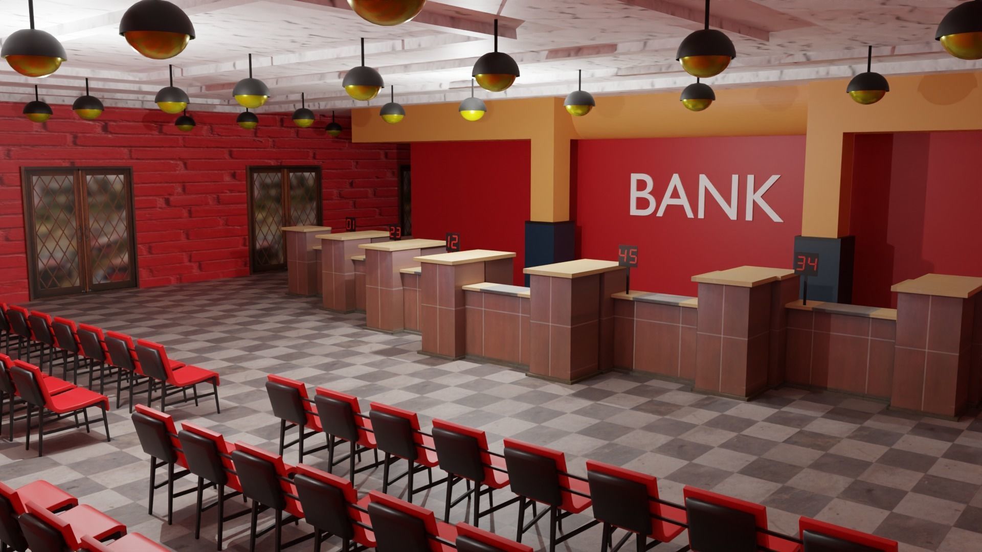 Bank Interior  Low-poly 3D model_2