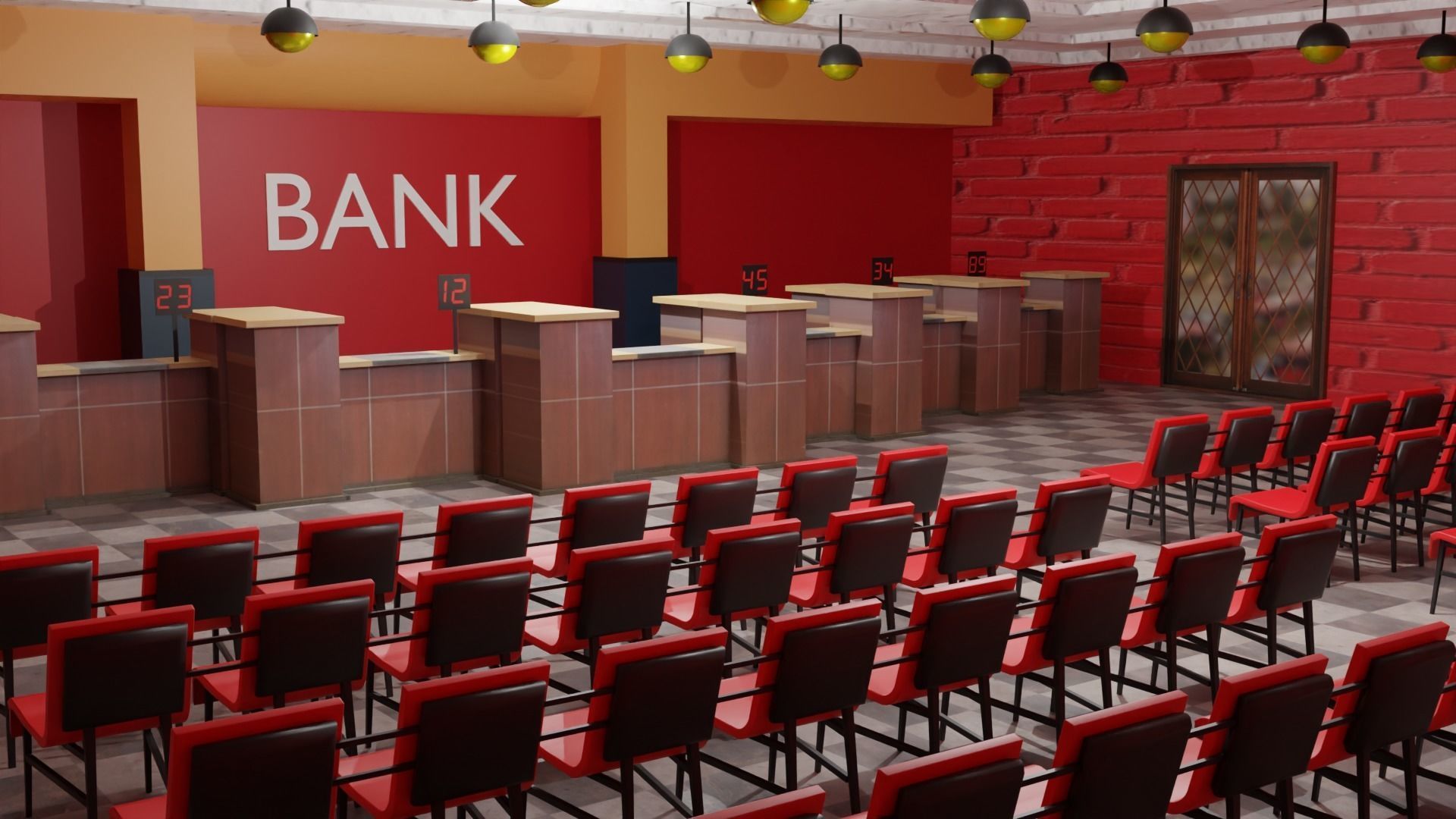 Bank Interior  Low-poly 3D model_1