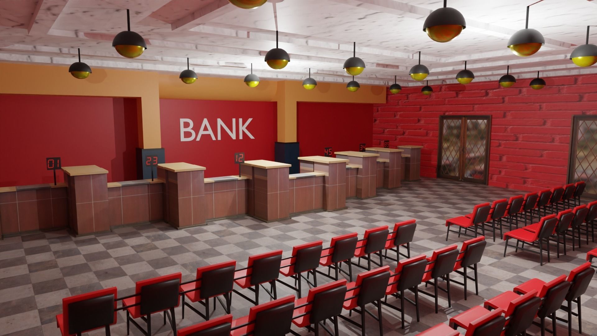 Bank Interior  Low-poly 3D model_3