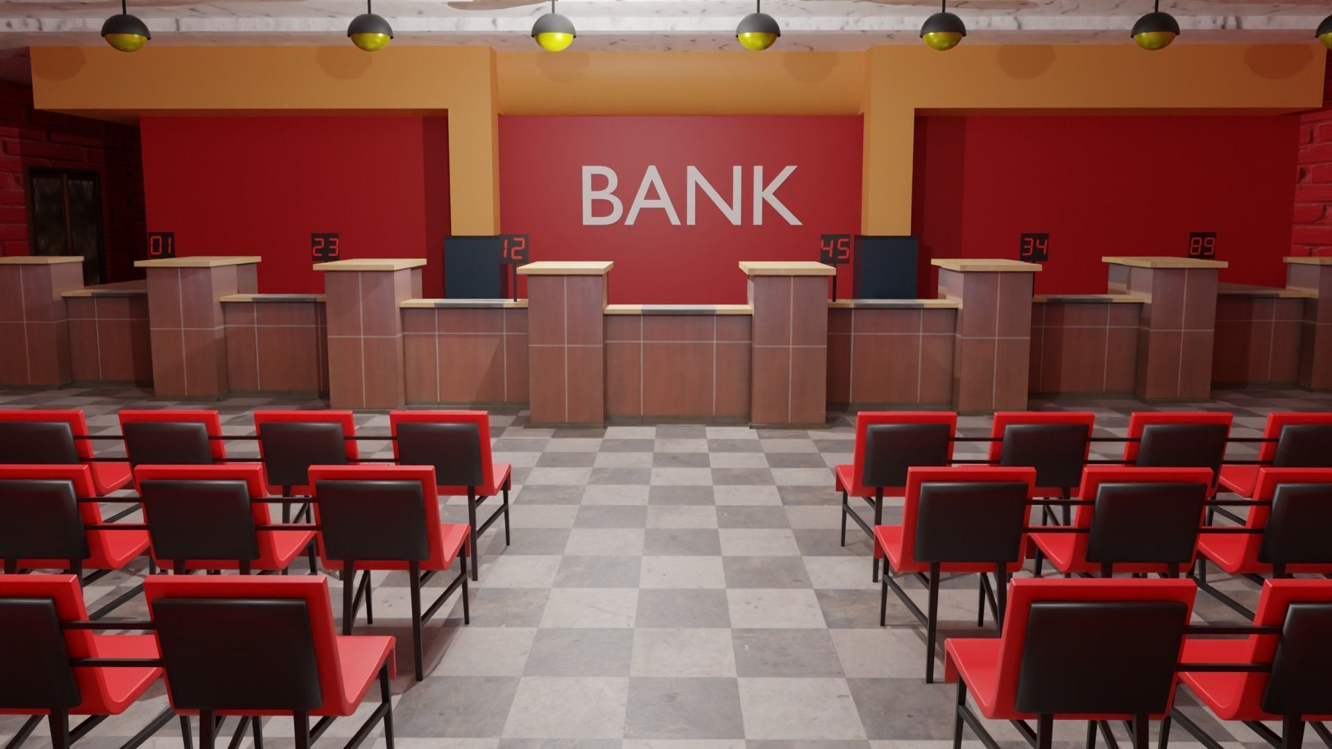 Bank Interior  Low-poly 3D model_4
