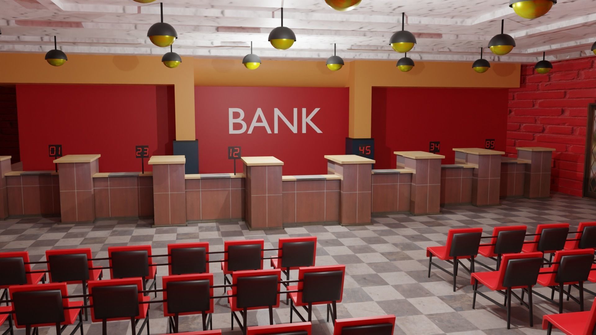 Bank Interior  Low-poly 3D model_5