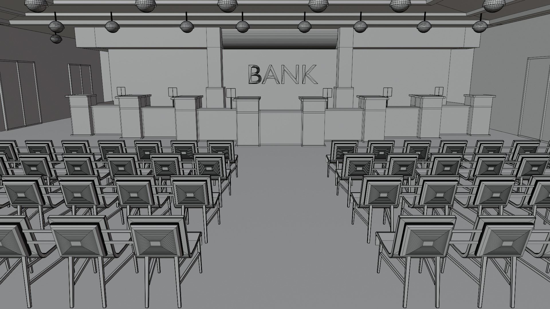 Bank Interior  Low-poly 3D model_6