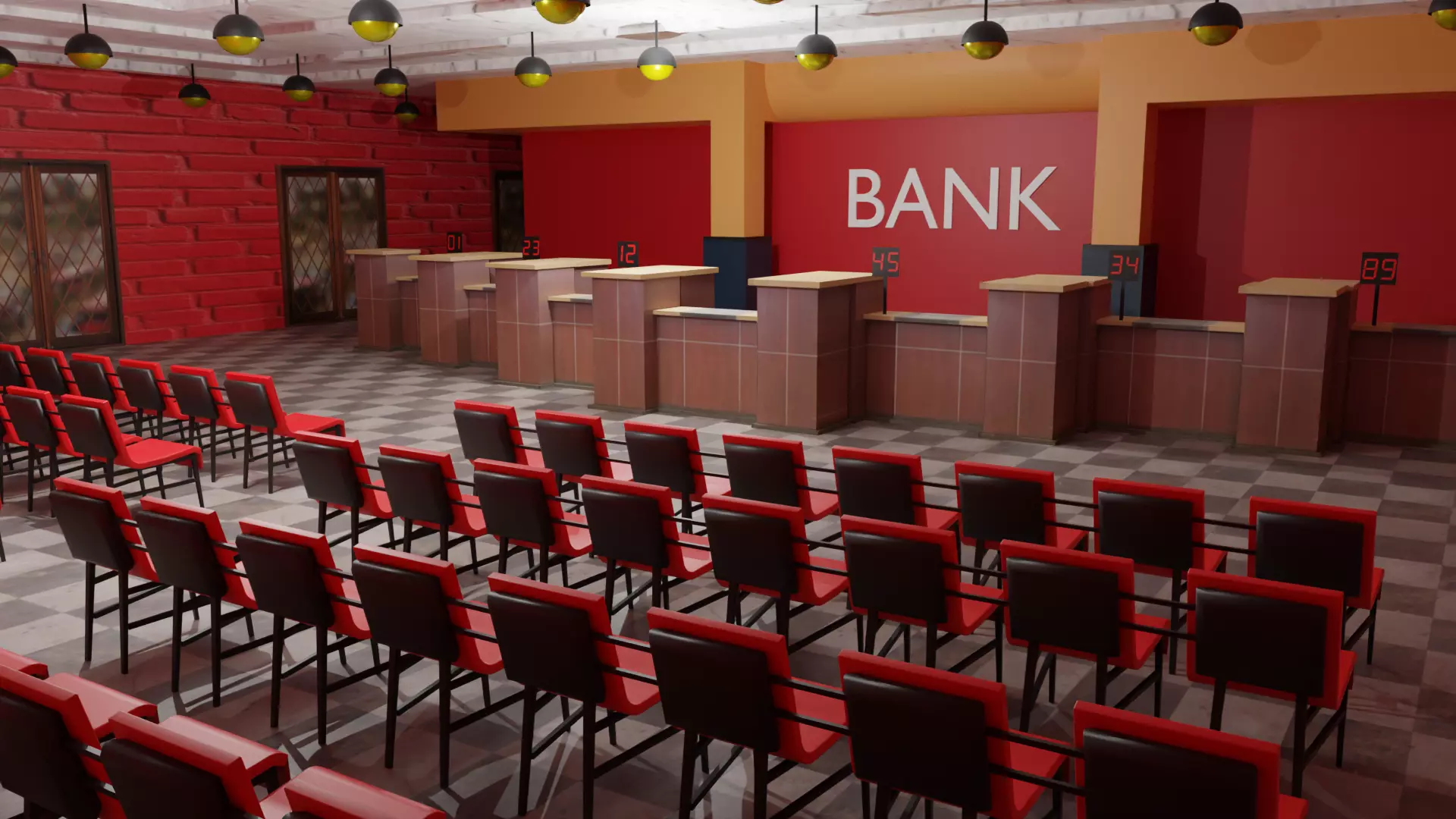 Bank Interior  Low-poly 3D model_0