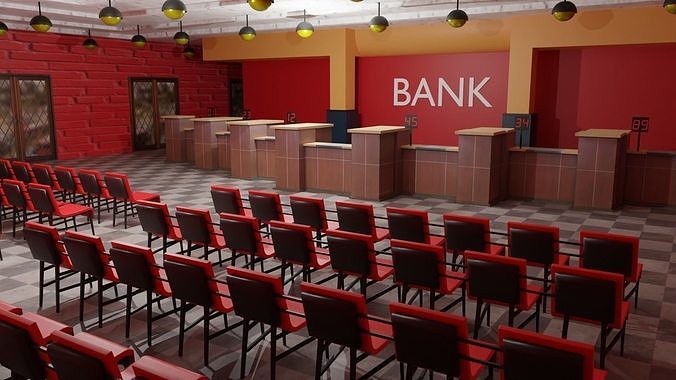 Bank Interior  Low-poly 3D model