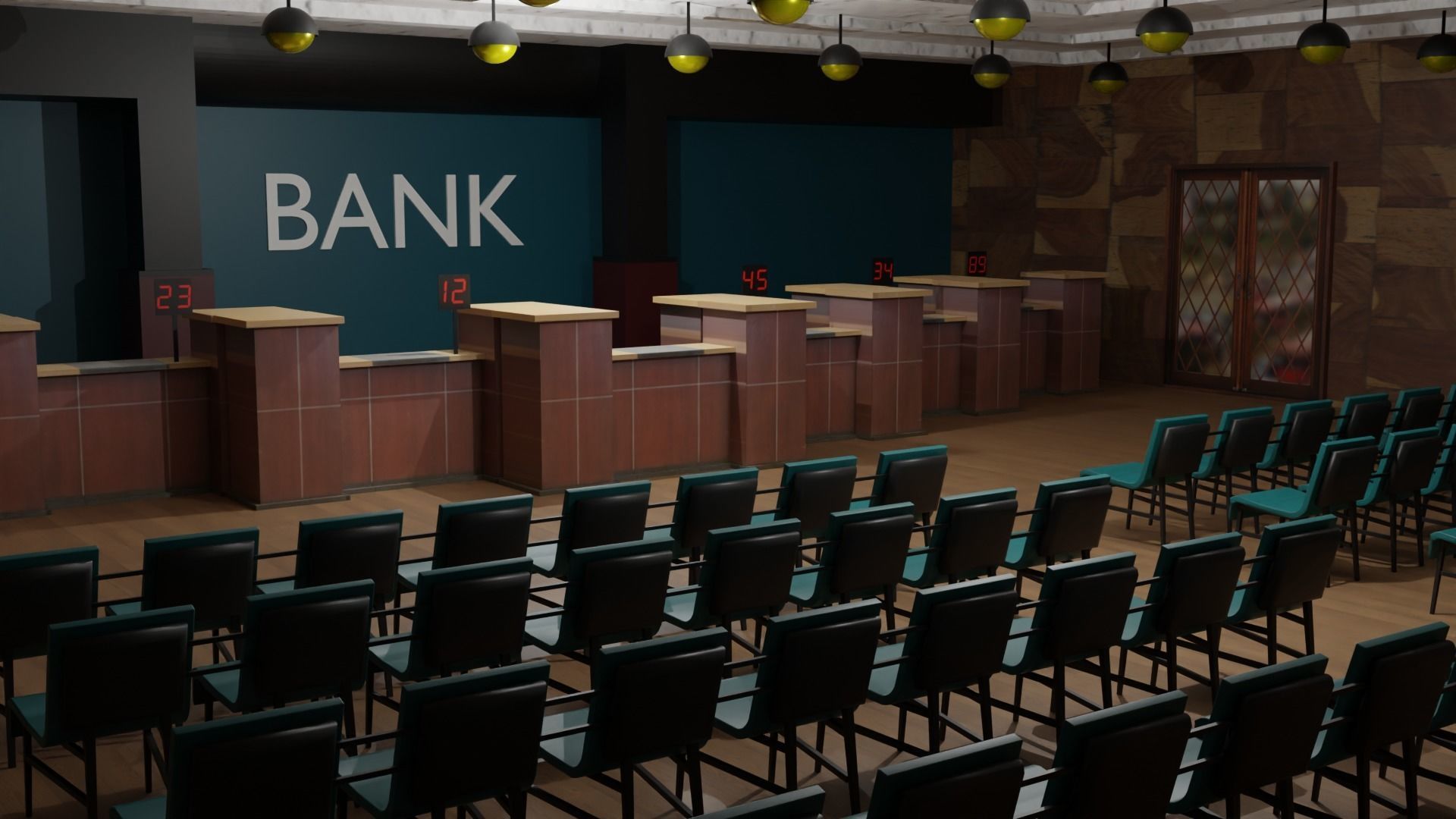 Bank Interior  Low-poly 3D model_2
