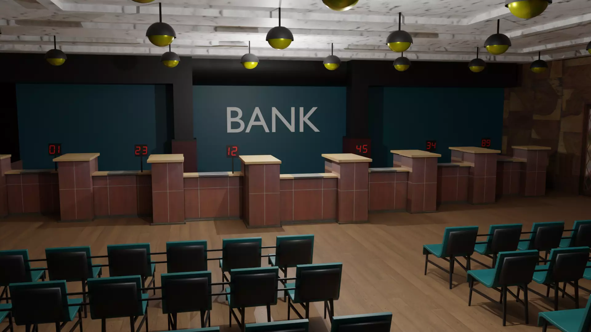 Bank Interior  Low-poly 3D model_0