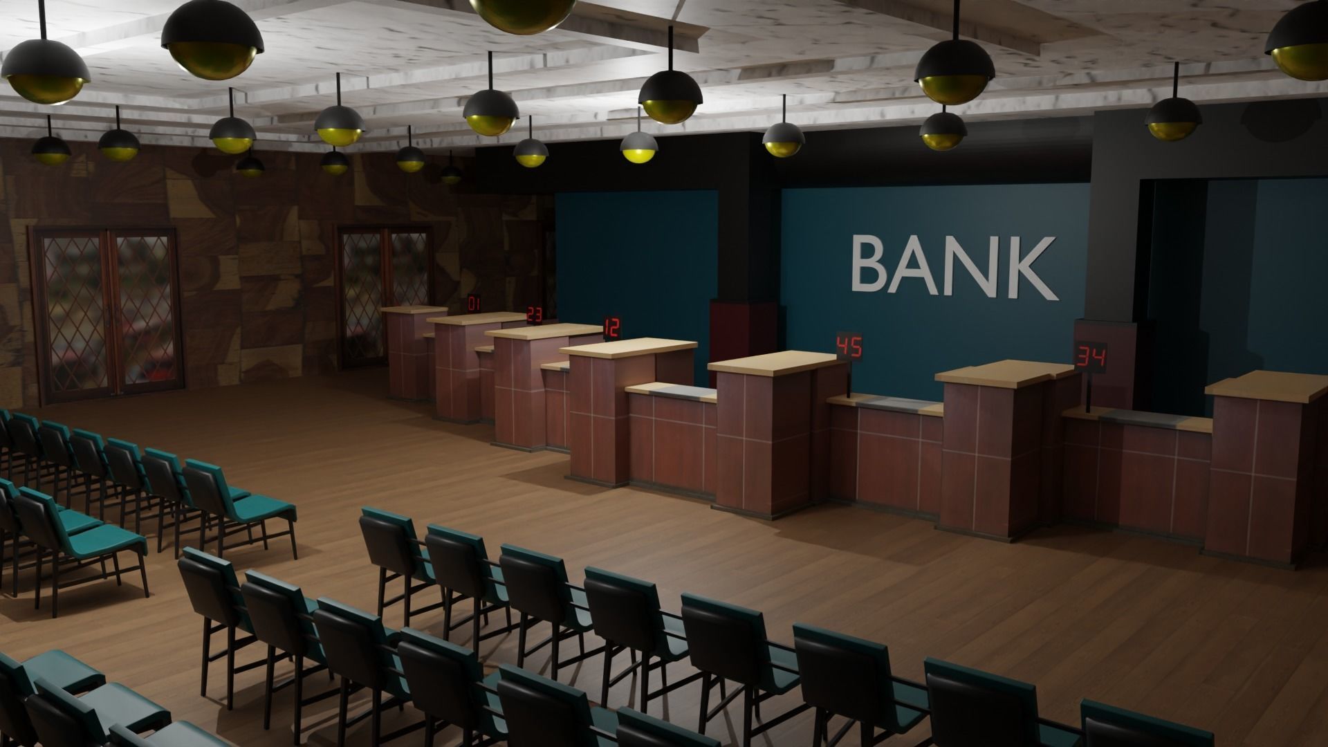 Bank Interior  Low-poly 3D model_3