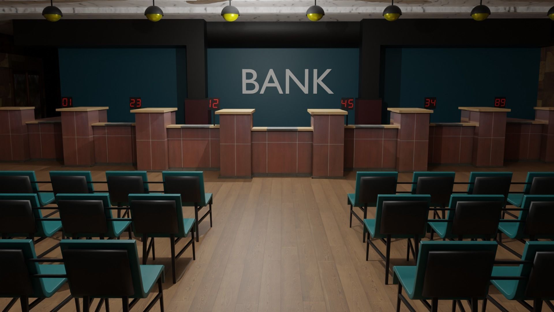 Bank Interior  Low-poly 3D model_5