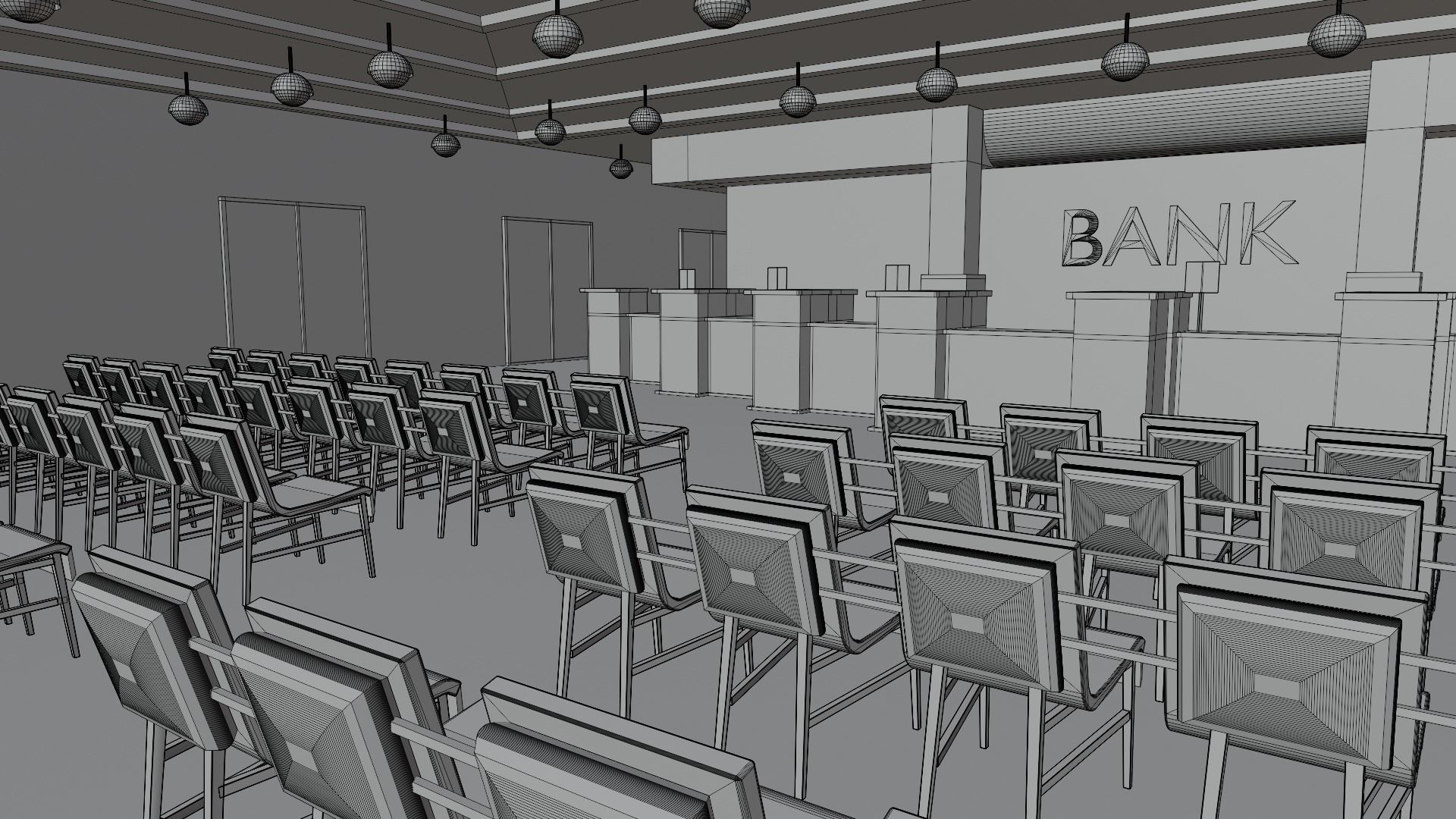 Bank Interior  Low-poly 3D model_7