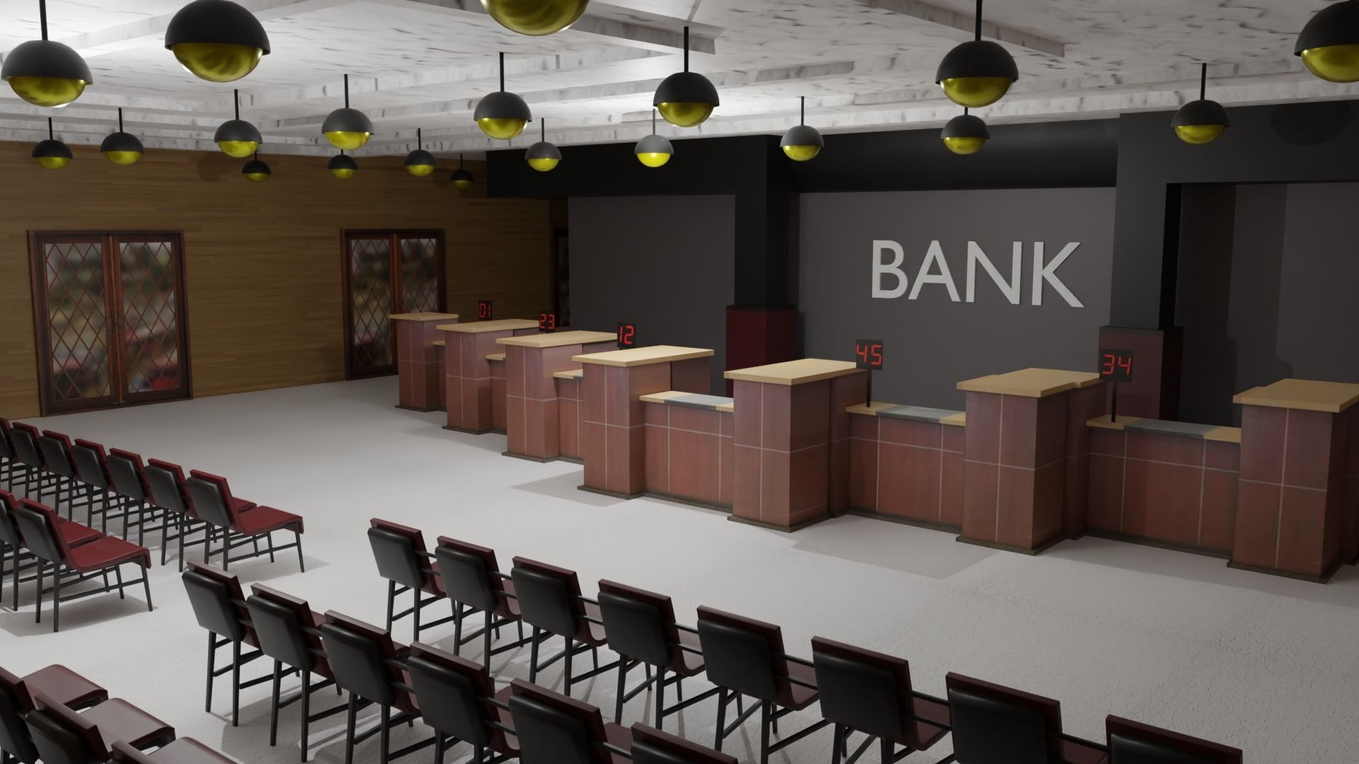 Bank Interior  Low-poly 3D model_1