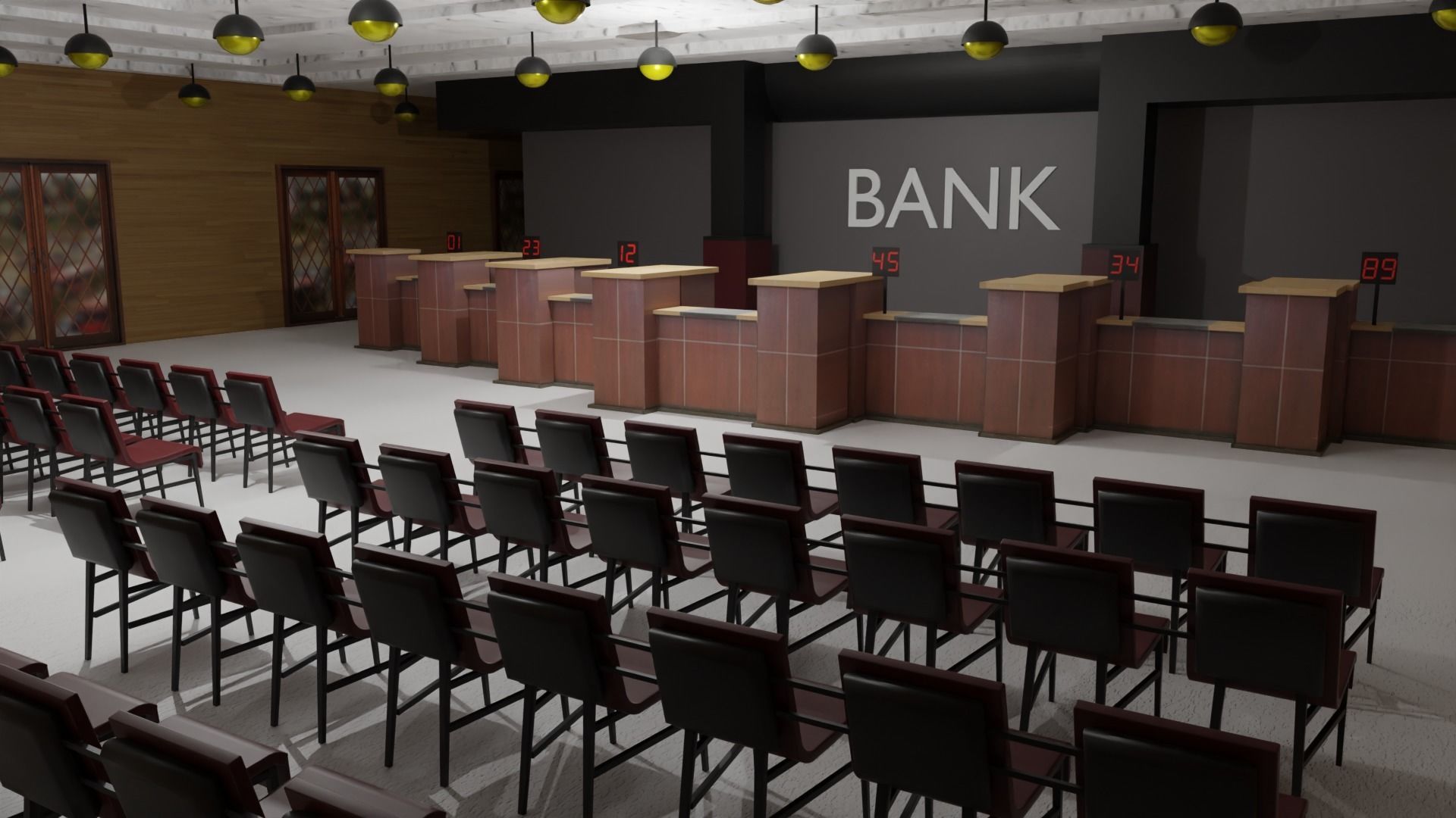Bank Interior  Low-poly 3D model_2
