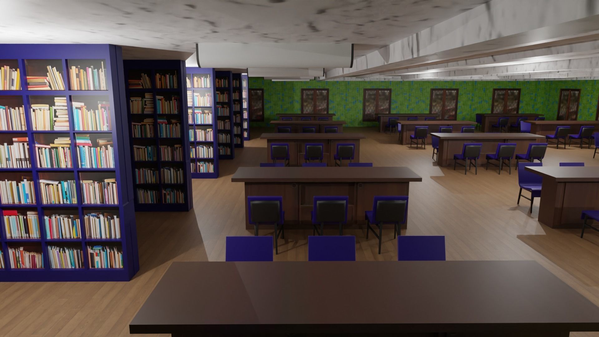 Library Interior  Low-poly 3D model_3