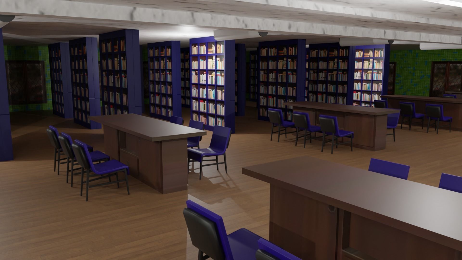 Library Interior  Low-poly 3D model_2