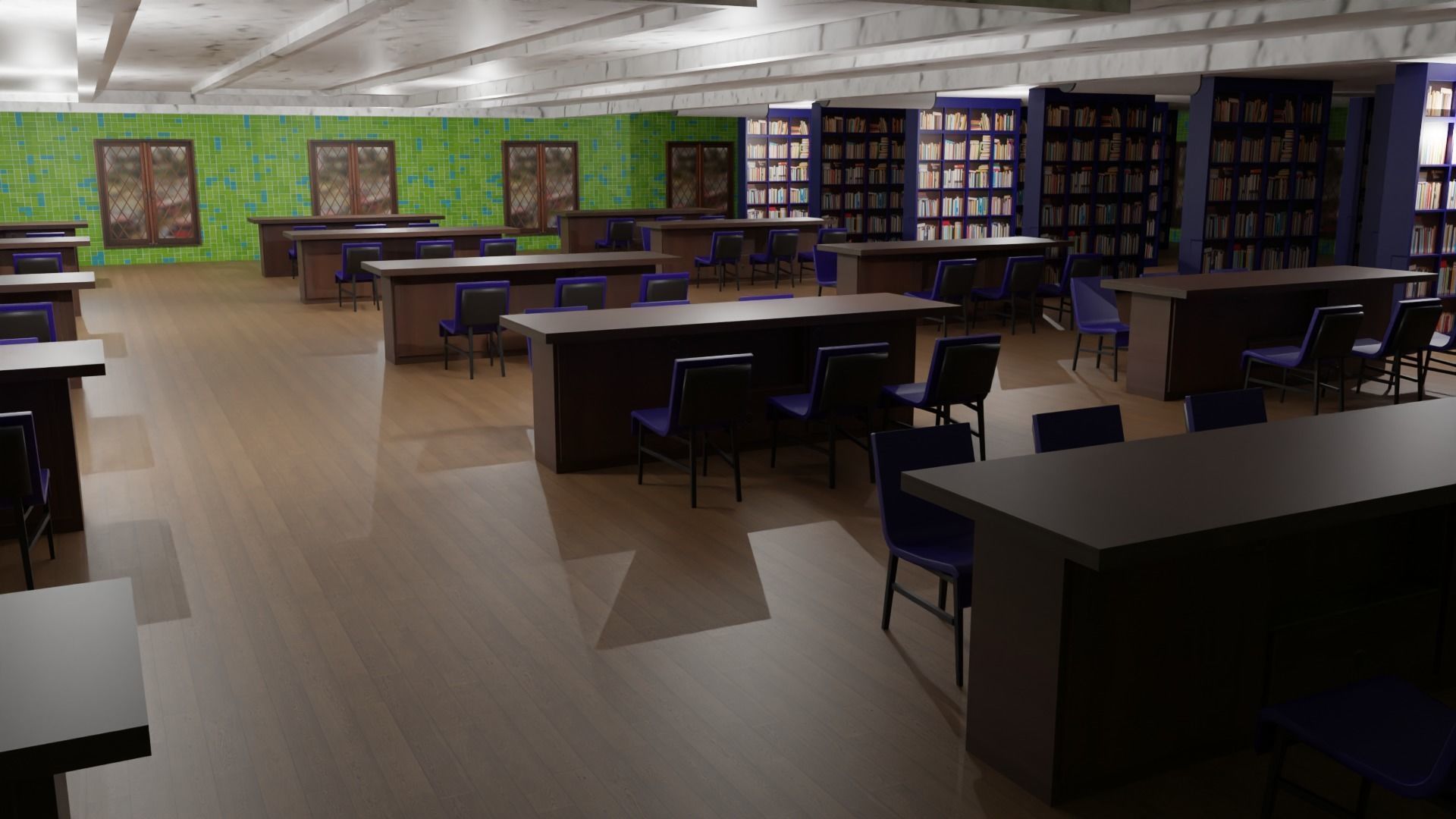 Library Interior  Low-poly 3D model_1