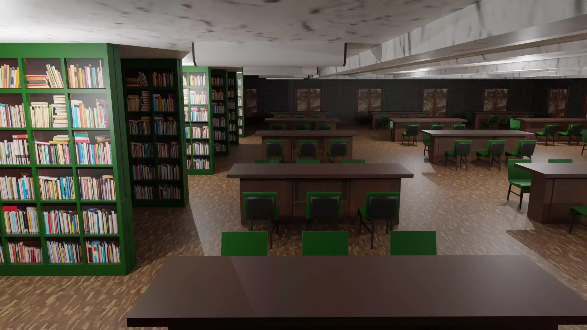 Library Interior  Low-poly 3D model_0